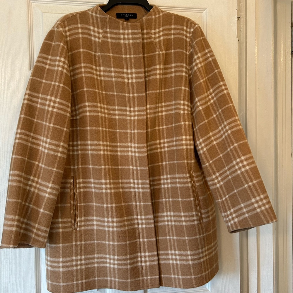 Talbots Wool Coat Jacket tan cream plaid size 1X - Picture 3 of 15